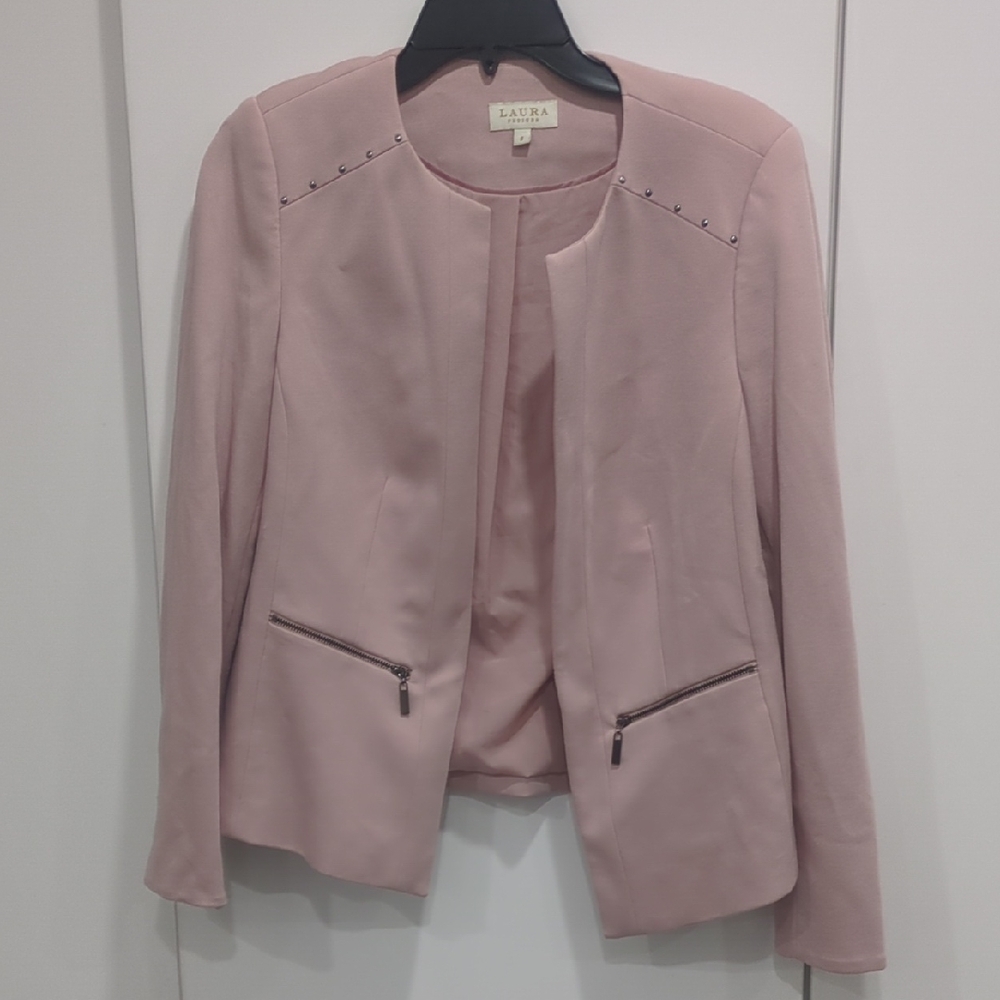 Laura Pink Women's Blazer with Zipper Pockets Front Detailing D5